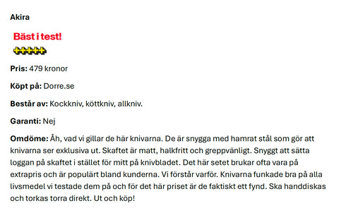 Akira Knivset i stål svart handtag