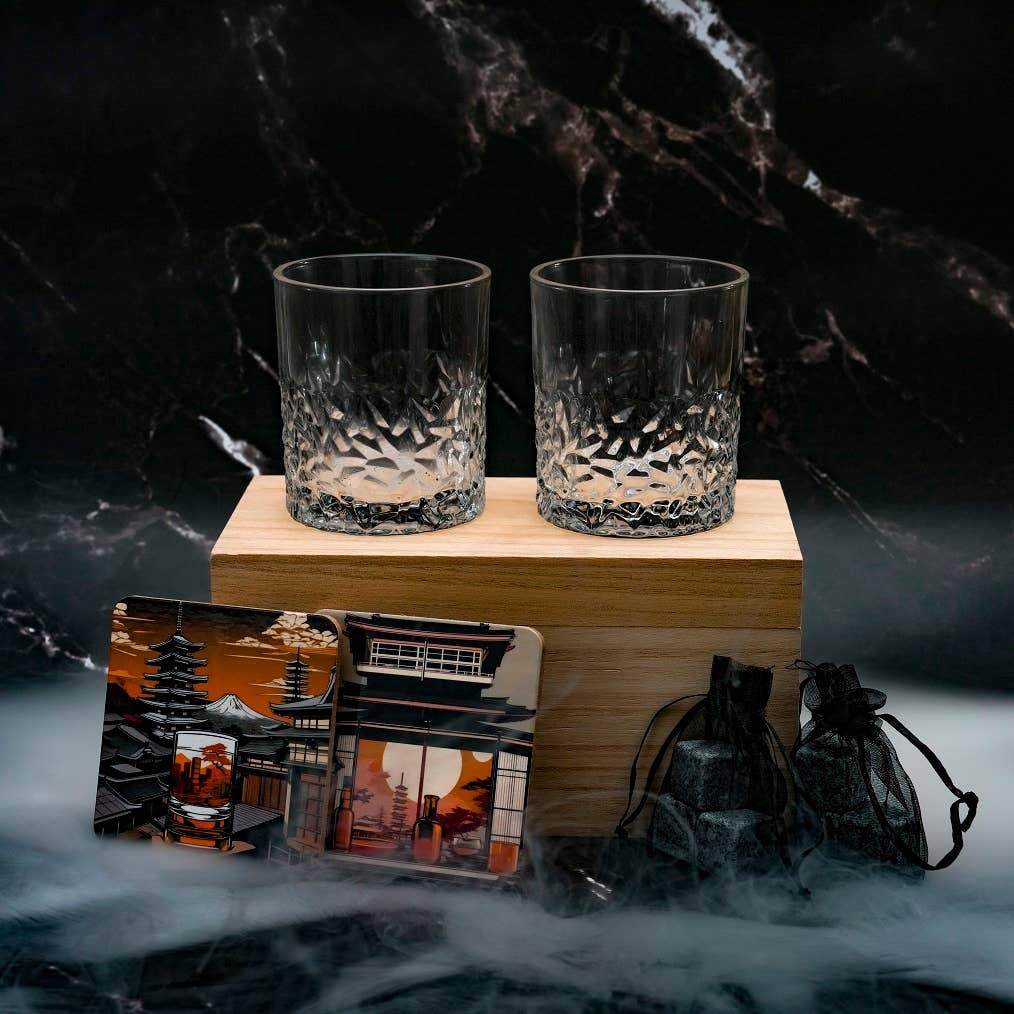 Japanese Glass - Gift Box + Granite Ice Cubes + Coaster |329