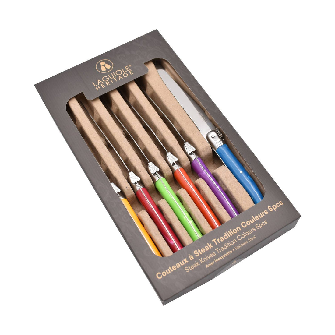Laguiole - färgglatt set om 6 köttknivar/stekknivar