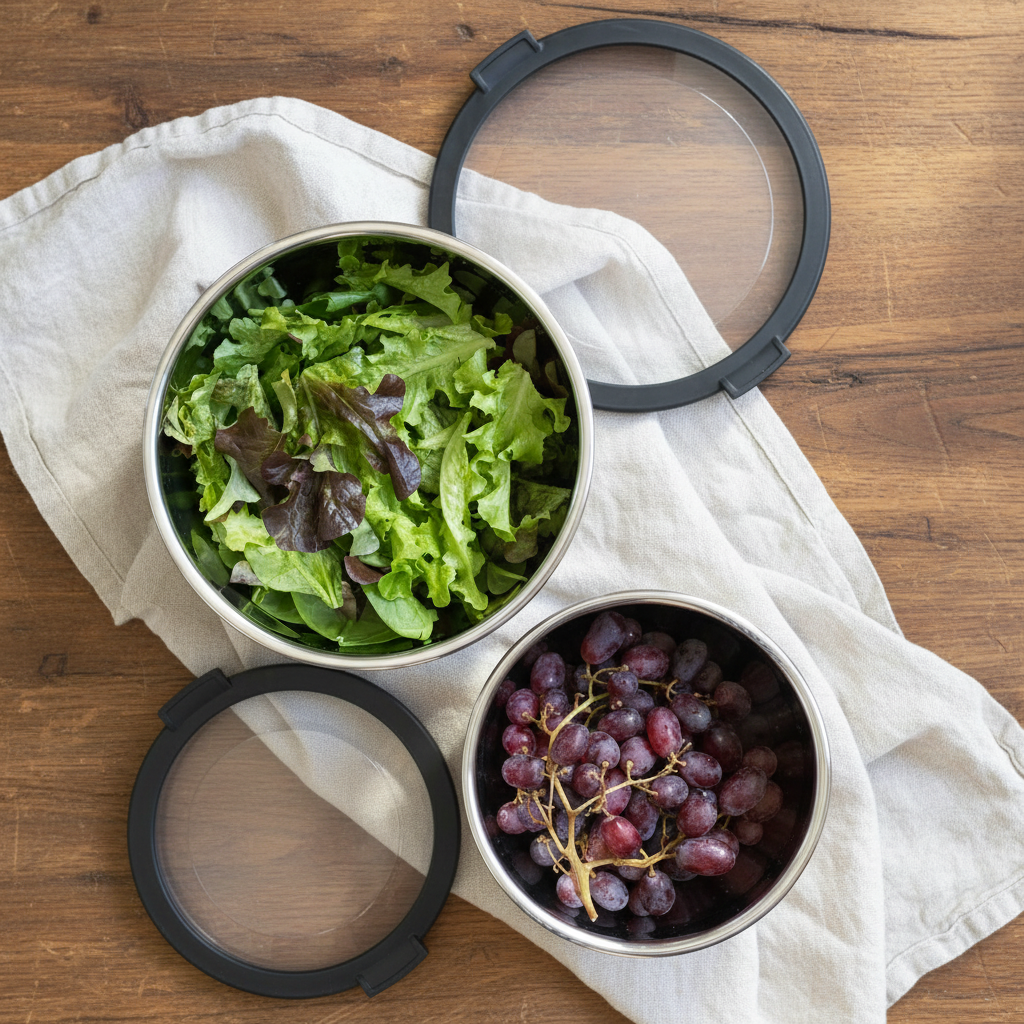 Rostfria bunkar med lock  - set om 2