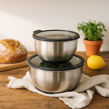 Rostfria bunkar med lock  - set om 2