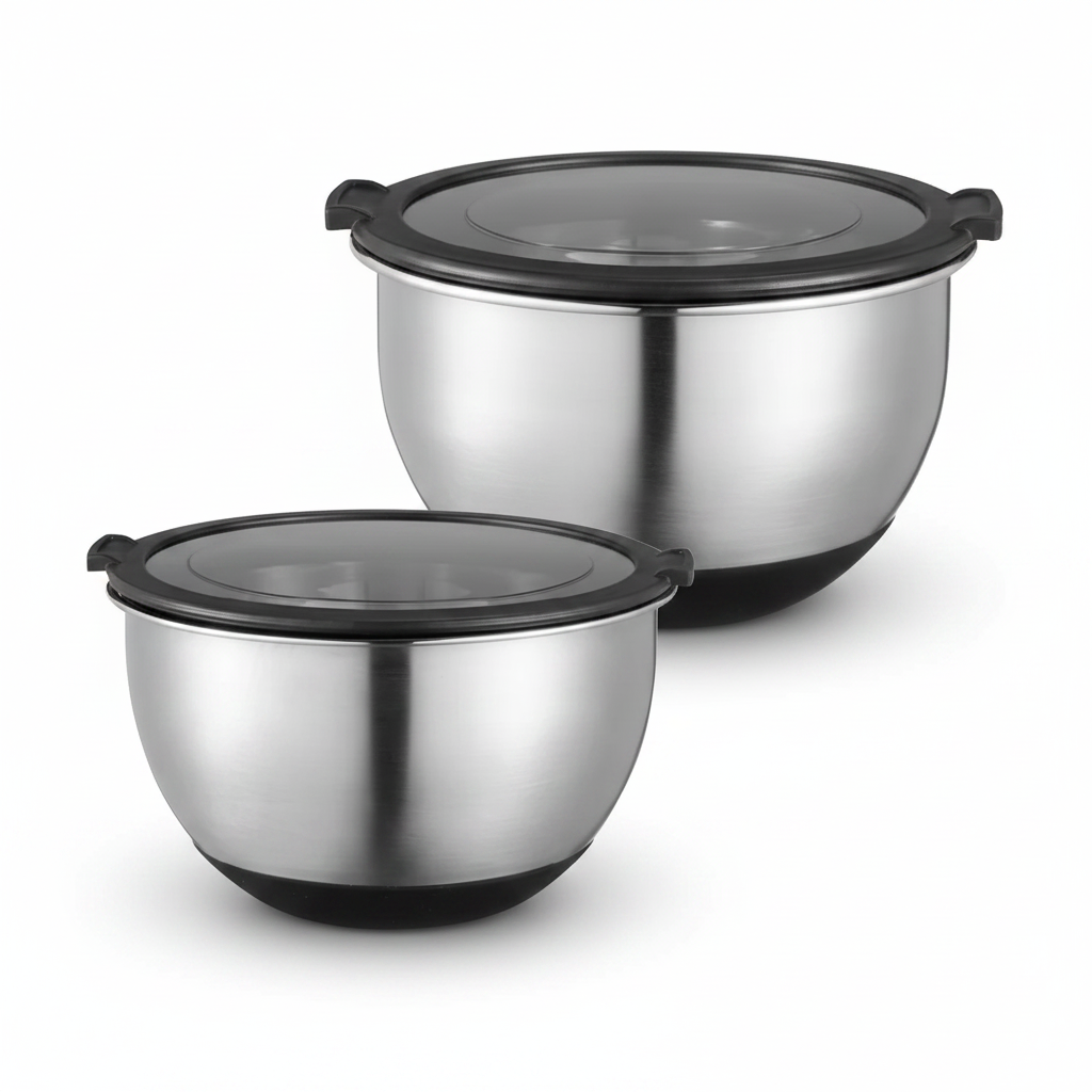 Rostfria bunkar med lock  - set om 2