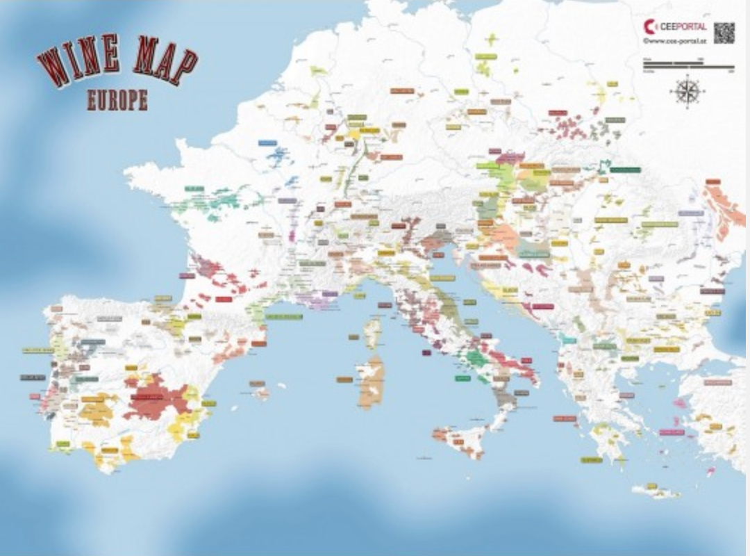 Vinkarta Europas vinländer och regioner
