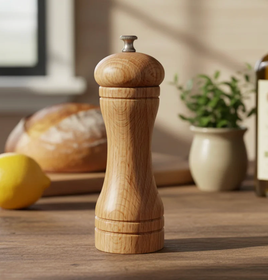 Set med peppar- och saltkvarn i oljad bok