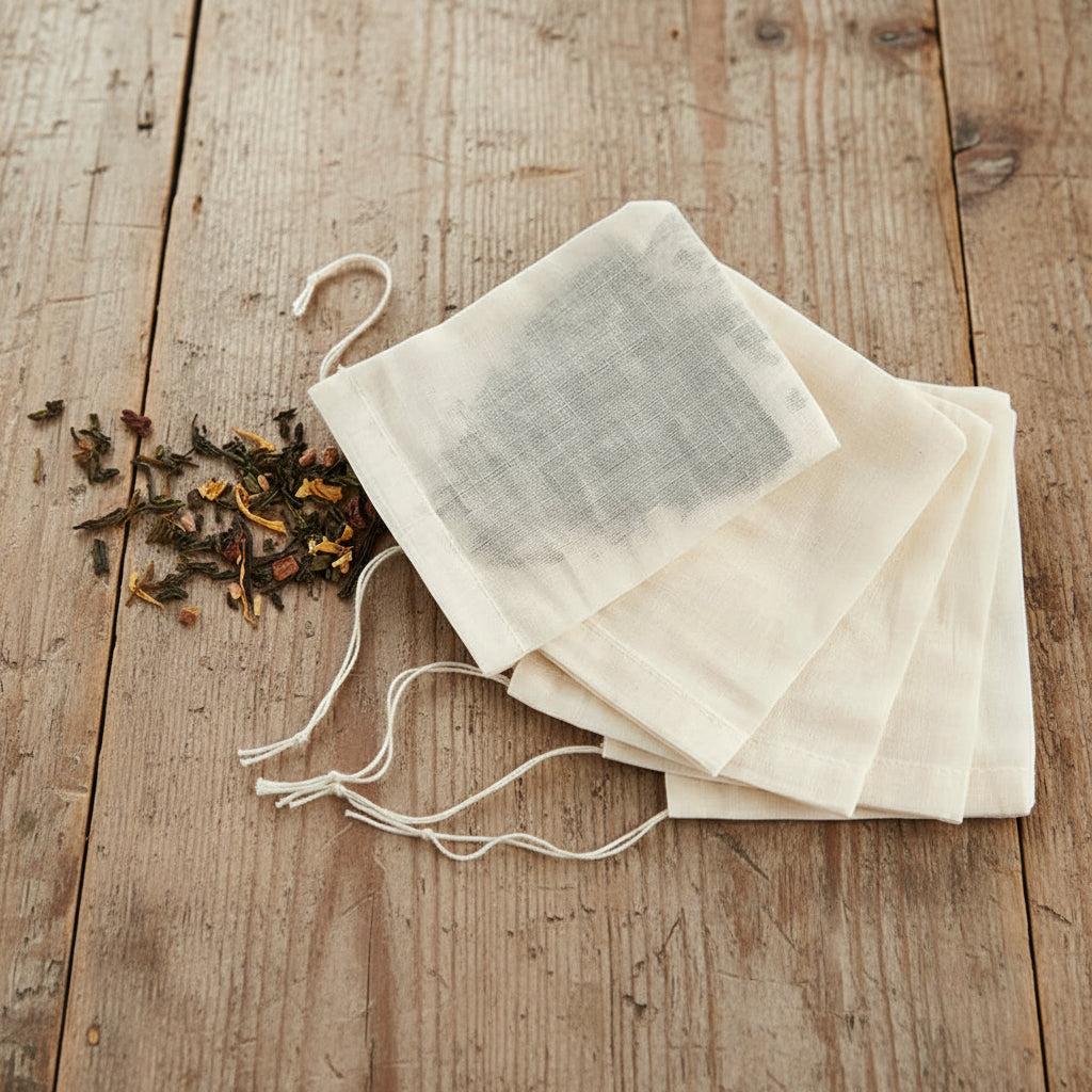 5 stycken ekologiska bomullspåsar för örter, kryddor och te